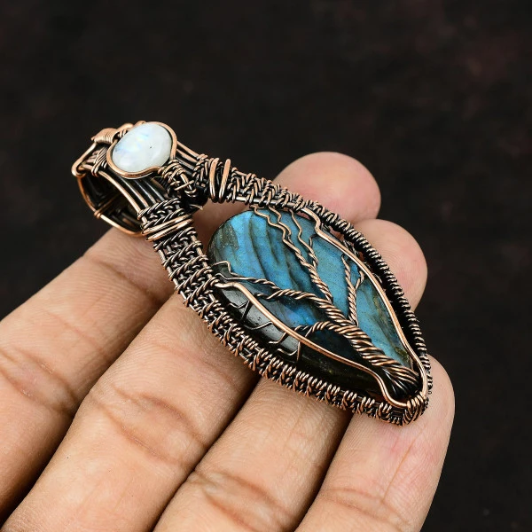 Labradorite Pear Blue Handmade Copper Wire Wrapped Pendant