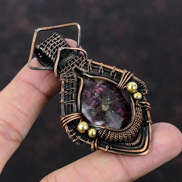 Pink Tourmaline Oval Pink Handmade Copper Wire Wrapped Pendant