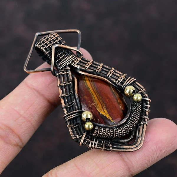Red Snakeskin Jasper Oval Red Handmade Copper Wire Wrapped Pendant