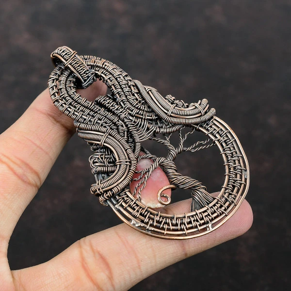 Rhodochrosite Pear Pink Handmade Copper Wire Wrapped Pendant