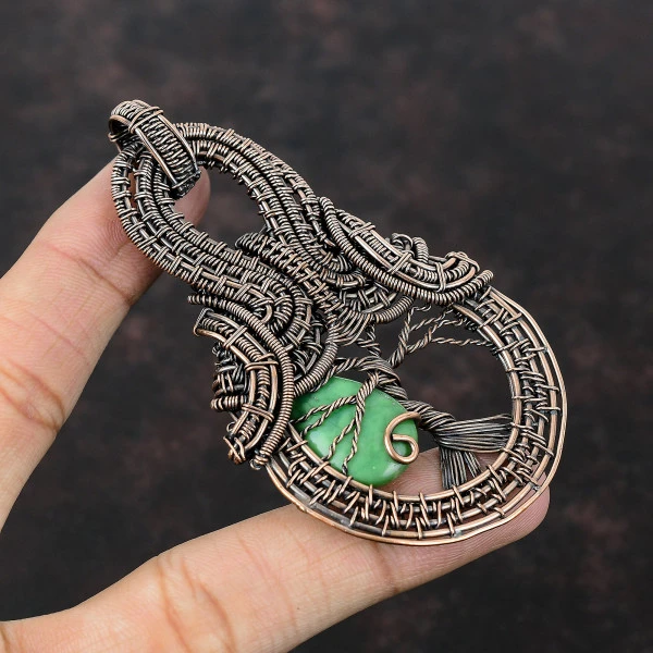 Chrysocolla Pear Green Handmade Copper Wire Wrapped Pendant
