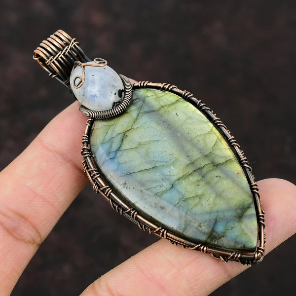 Labradorite Pear Gray Handmade Copper Wire Wrapped Pendant