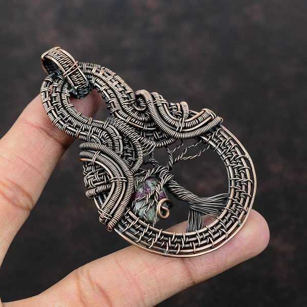 Eudialyte Oval Black Handmade Copper Wire Wrapped Pendant