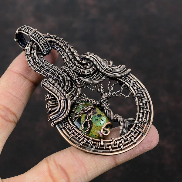 Copper Ruby Zoisite Oval Green Handmade Copper Wire Wrapped Pendant