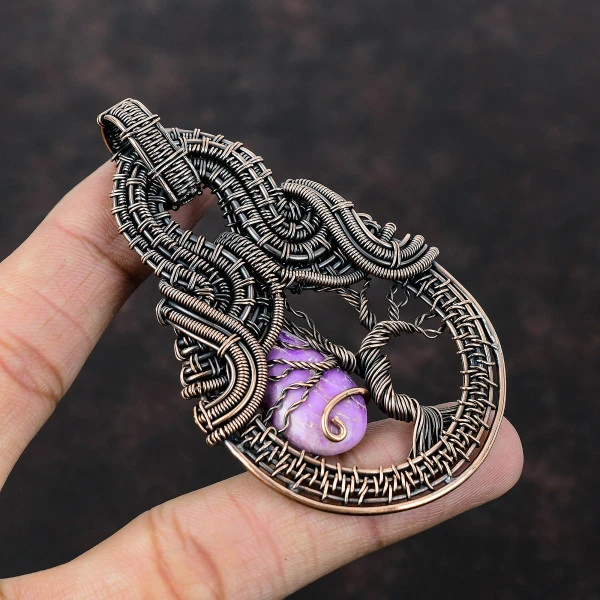 Phosphosiderite Pear Purple Handmade Copper Wire Wrapped Pendant