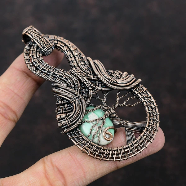 Variscite Oval Green Handmade Copper Wire Wrapped Pendant