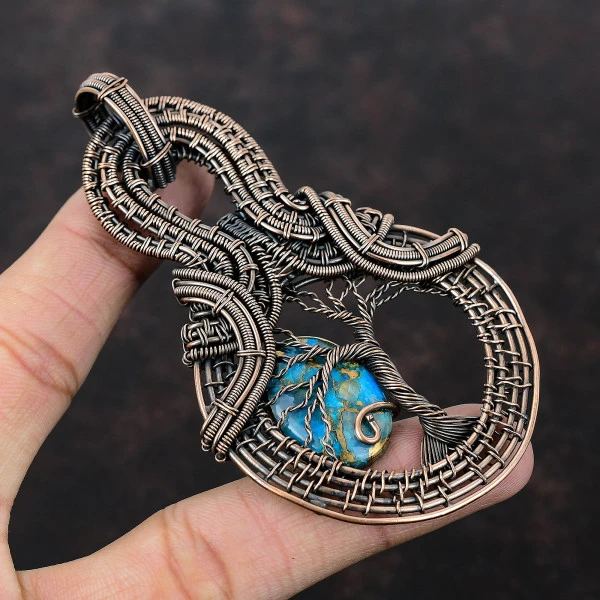 Copper Blue Turquoise Oval Blue Handmade Copper Wire Wrapped Pendant