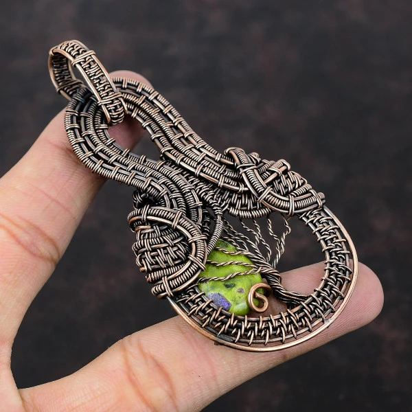 Stichtite Pear Green Handmade Copper Wire Wrapped Pendant