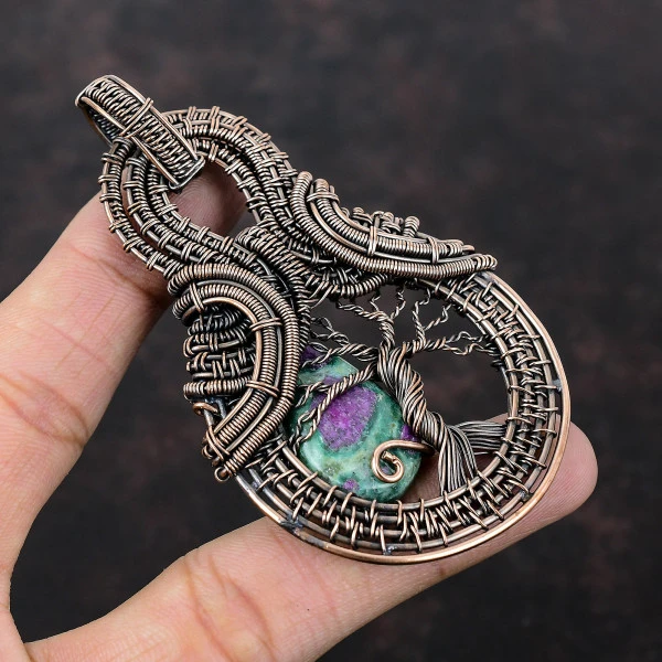 Ruby Fuchsite Pear Green Handmade Copper Wire Wrapped Pendant