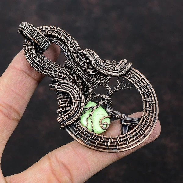 Lemon Chrysoprase Pear Green Handmade Copper Wire Wrapped Pendant