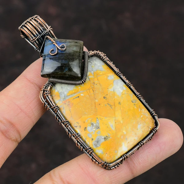 Maligano Jasper Radiant Yellow Handmade Copper Wire Wrapped Pendant