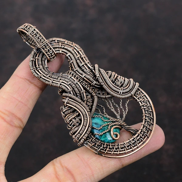 Shattuckite Pear Blue Handmade Copper Wire Wrapped Pendant
