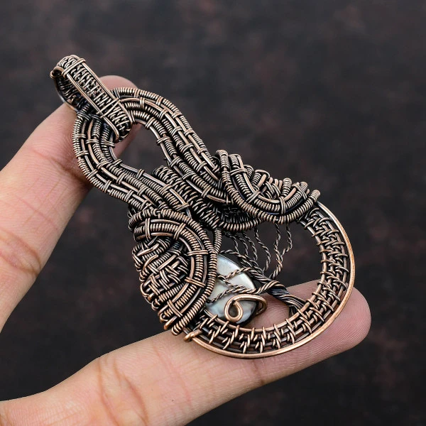 Black Mother Of Pearl Pear Black Handmade Copper Wire Wrapped Pendant