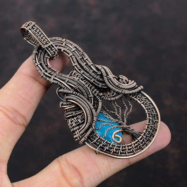 Smithsonite Oval Blue Handmade Copper Wire Wrapped Pendant