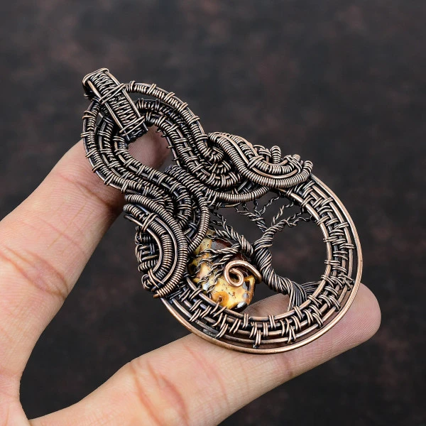 Bauxite Pear Red Handmade Copper Wire Wrapped Pendant