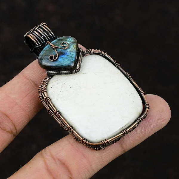 Scolecite Radiant White Handmade Copper Wire Wrapped Pendant