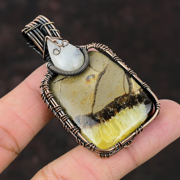 Septarian Radiant Brown Handmade Copper Wire Wrapped Pendant