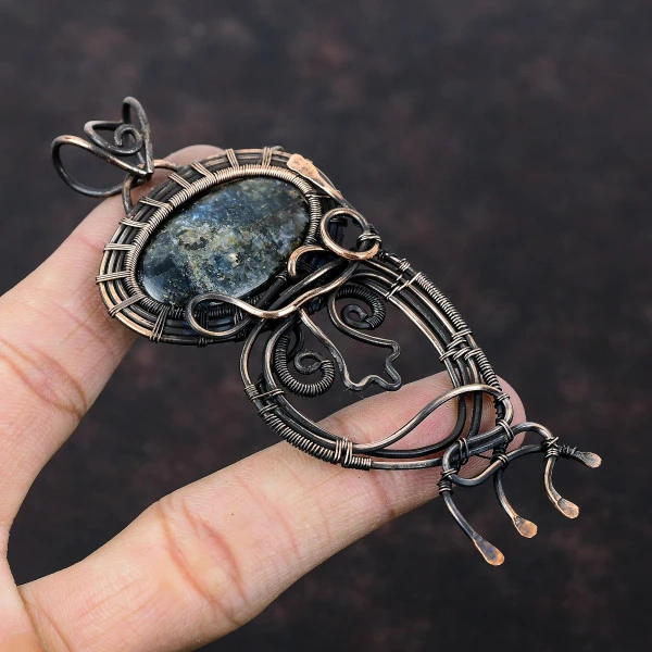 Kyanite Oval Blue Handmade Copper Wire Wrapped Pendant