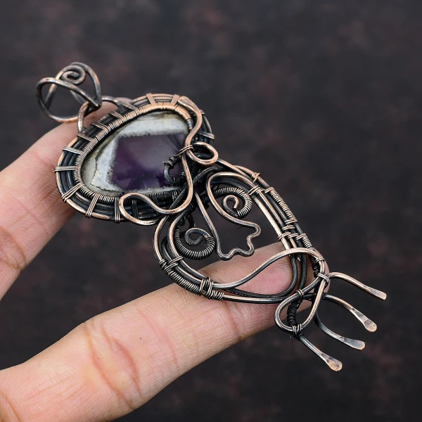 Super 23 Amethyst Trillion Purple Handmade Copper Wire Wrapped Pendant