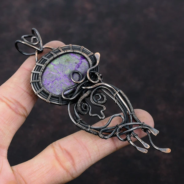 Purpurite Oval Purple Handmade Copper Wire Wrapped Pendant