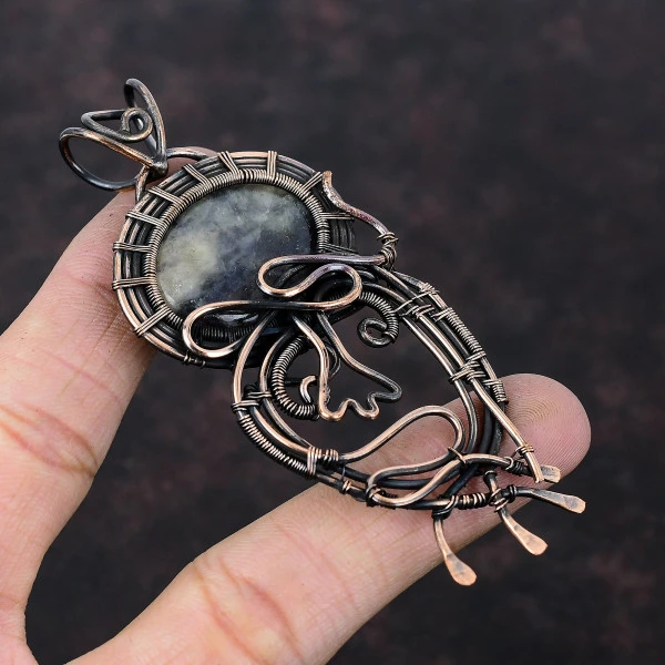 Iolite Oval Blue Handmade Copper Wire Wrapped Pendant