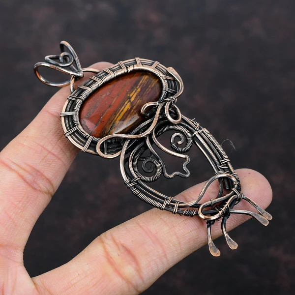 Red Snakeskin Jasper Oval Red Handmade Copper Wire Wrapped Pendant