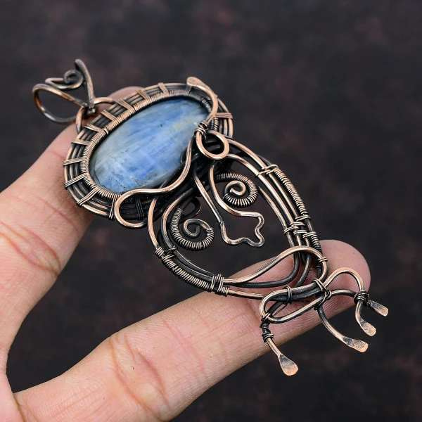 Kyanite Oval Blue Handmade Copper Wire Wrapped Pendant