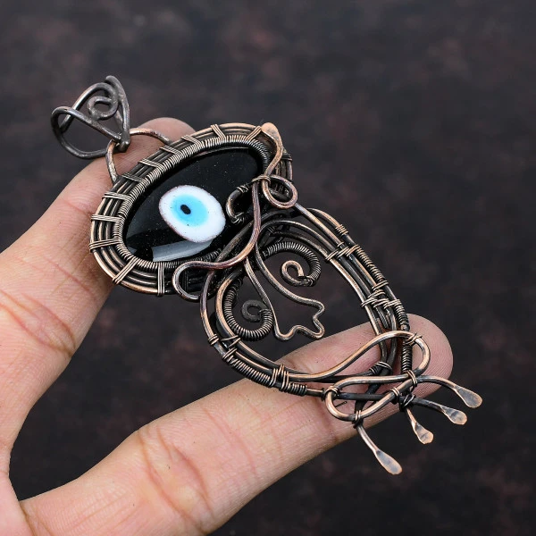 Black Color Evil Eye Marquise Black Handmade Copper Wire Wrapped Pendant