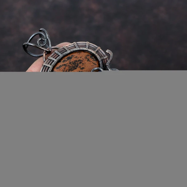 Mahogany Obsidian Oval Brown Handmade Copper Wire Wrapped Pendant