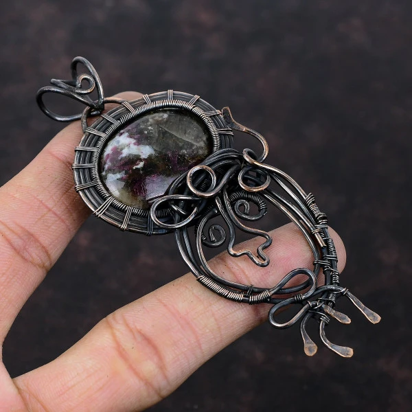 Pink Tourmaline Oval Pink Handmade Copper Wire Wrapped Pendant