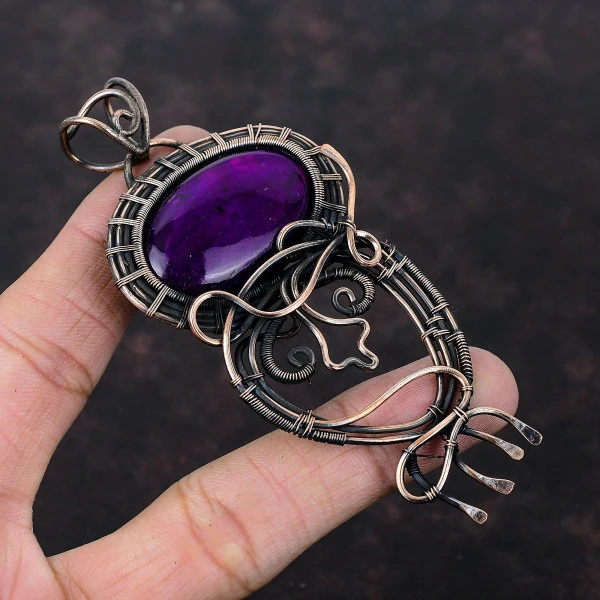 Purple Fire Labradorite Oval Purple Handmade Copper Wire Wrapped Pendant