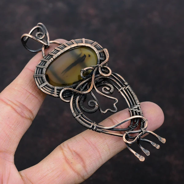 Montana Agate Oval Brown Handmade Copper Wire Wrapped Pendant