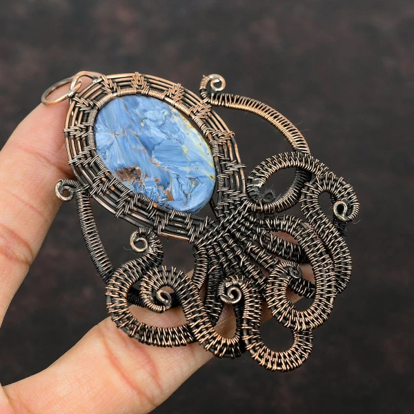 Pietersite Oval Gray Handmade Copper Wire Wrapped Pendant