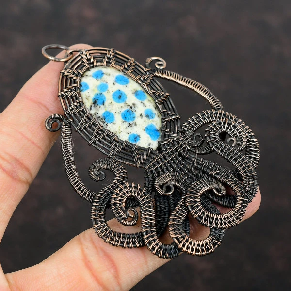 K2 Jasper Oval White Handmade Copper Wire Wrapped Pendant