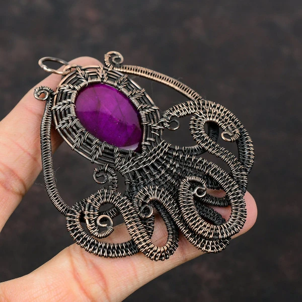 Purple Fire Labradorite Oval Purple Handmade Copper Wire Wrapped Pendant