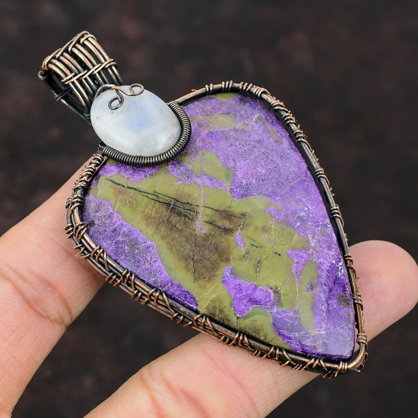 Purpurite Trillion Purple Handmade Copper Wire Wrapped Pendant