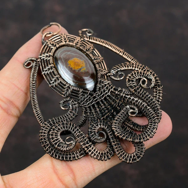 Marra Mamba Tiger Eye Oval Red Handmade Copper Wire Wrapped Pendant