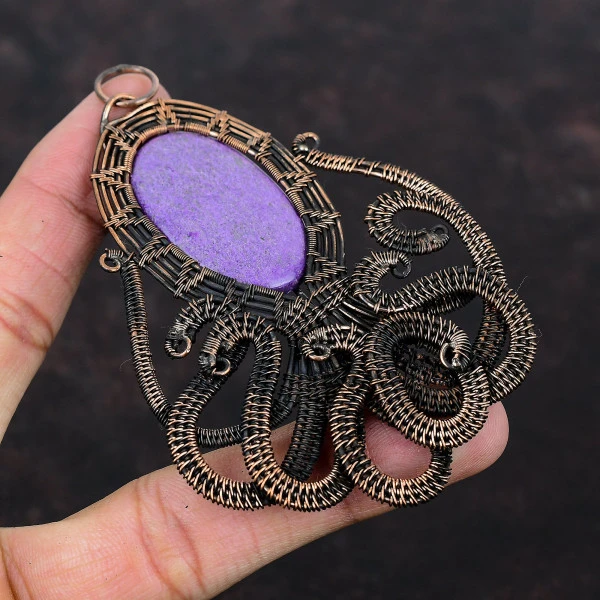 Purpurite Oval Purple Handmade Copper Wire Wrapped Pendant