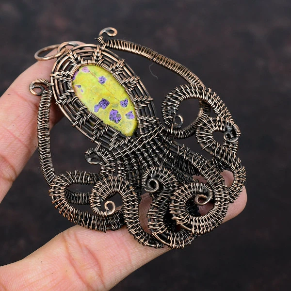 Stichtite Oval Green Handmade Copper Wire Wrapped Pendant