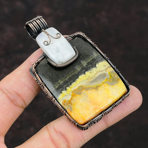 Bumble Bee Jasper Radiant Yellow Handmade Copper Wire Wrapped Pendant