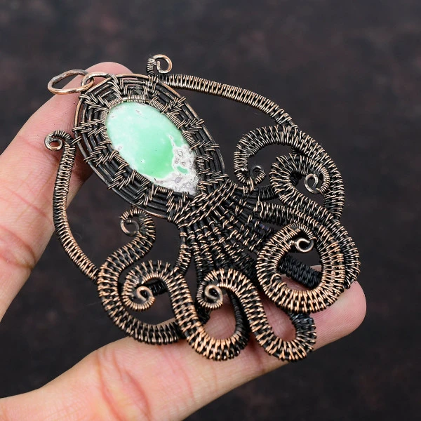 Variscite Oval Green Handmade Copper Wire Wrapped Pendant