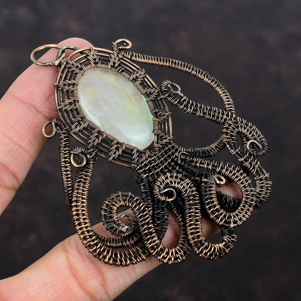 Rainbow Mystic Opal Oval White Handmade Copper Wire Wrapped Pendant