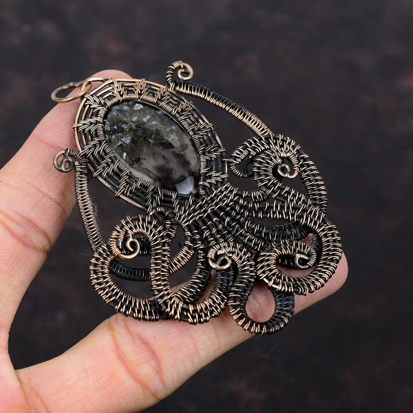 Stick Agate Oval Brown Handmade Copper Wire Wrapped Pendant