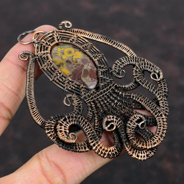Fruit Jasper Oval Red Handmade Copper Wire Wrapped Pendant