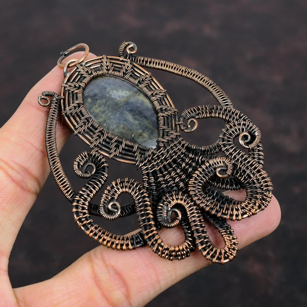 Iolite Oval Blue Handmade Copper Wire Wrapped Pendant
