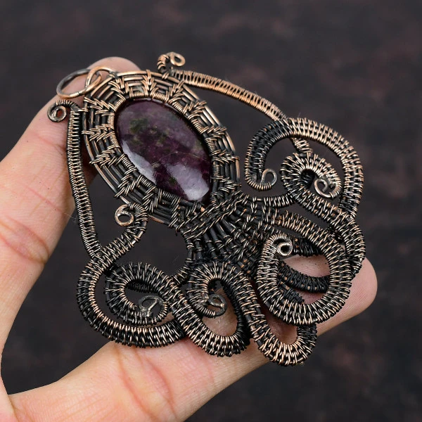 Pink Tourmaline Oval Pink Handmade Copper Wire Wrapped Pendant