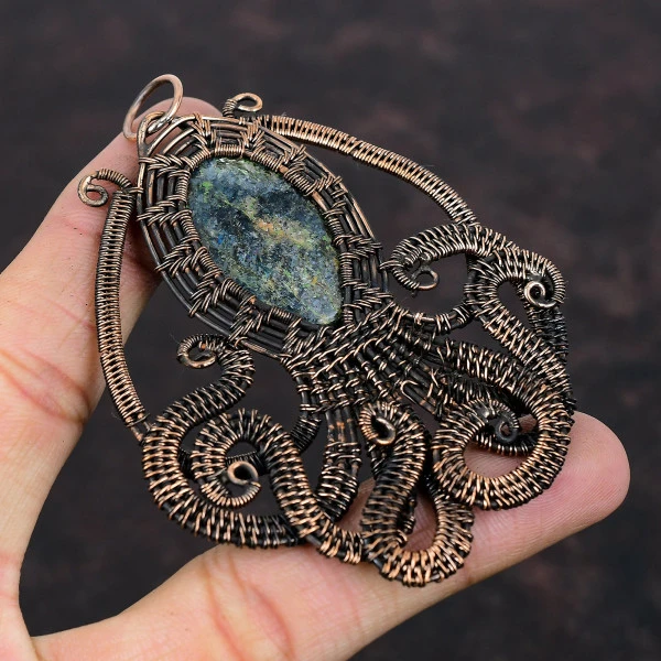 Kyanite Oval Blue Handmade Copper Wire Wrapped Pendant