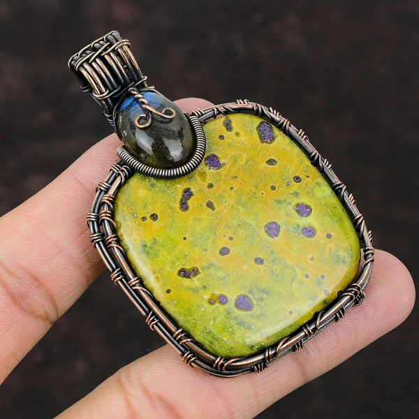 Stichtite Radiant Green Handmade Copper Wire Wrapped Pendant
