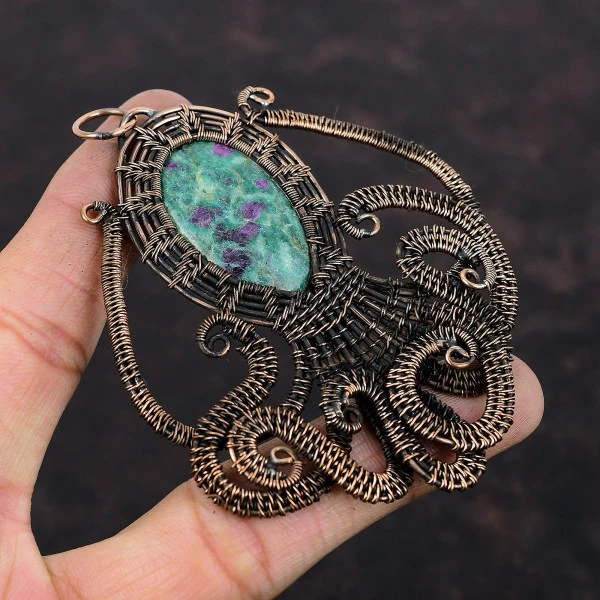 Ruby Fuchsite Oval Green Handmade Copper Wire Wrapped Pendant
