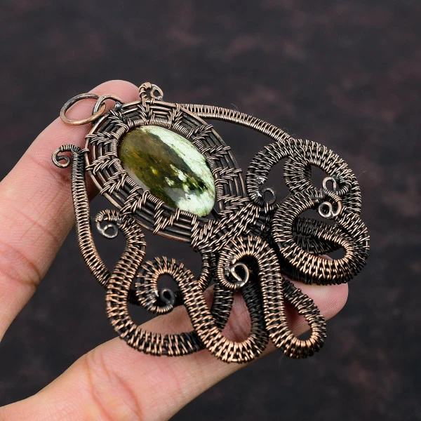 Australian Chrome Chalcedony Oval Green Handmade Copper Wire Wrapped Pendant